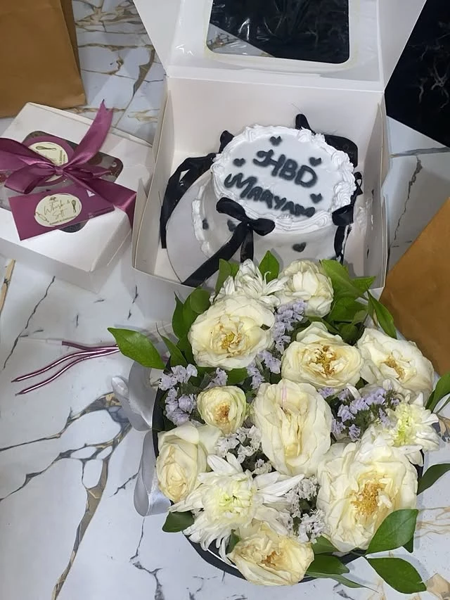 Elegant birthday cake for Maryam with sophisticated buttercream design and floral accents - Premium Birthday Cakes Karachi By Whisk And Sift